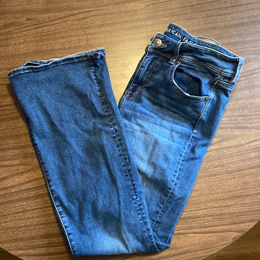 American Eagle Size 12 Long Super Stretch Kick Boot Denim Jeans Womens